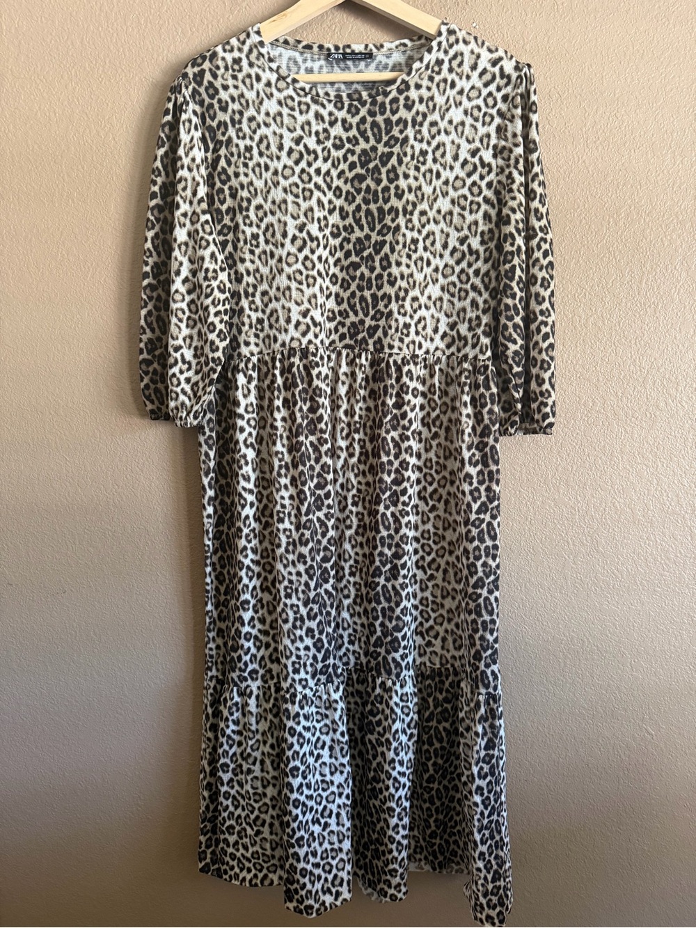 Zara Brown and Black Tiered Leopard-Print Maxi Dress Size Large
